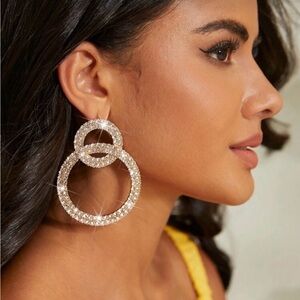 Crystal Double Hoop Drop Earrings - Gold
